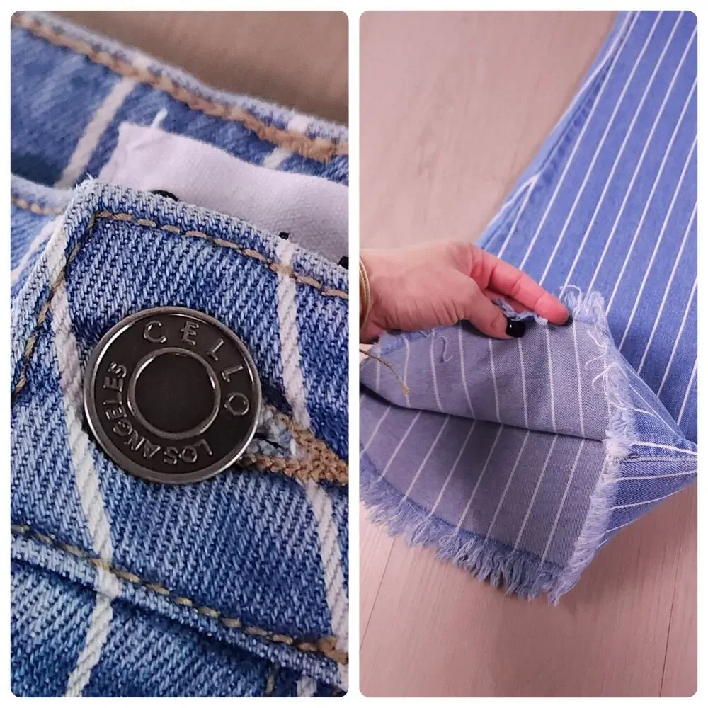 Cello High Rise Pinstripe Flare Jeans Size 00/0 Bell Bottom Raw Hem Retro Y2K - Picture 10 of 12